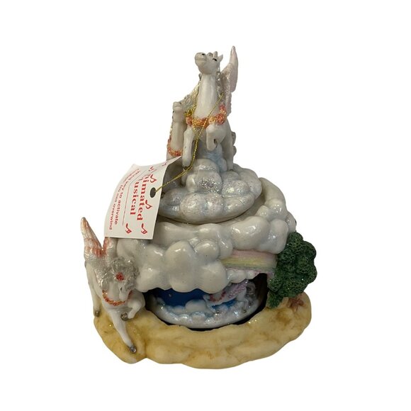 Vintage Pegasus Unicorn Animated Musical Figurine Wind-Up Music Box Ceramic & - Picture 1 of 12